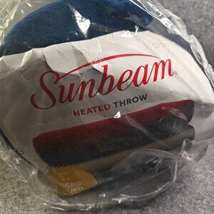 Sunbeam Heated Throw Blanket 50x60 Dark Blue Microplush Electric Pre‑Owned w/ Pa